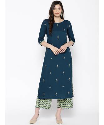 Indo Era Teal Green Embroidered Kurta Sets 1