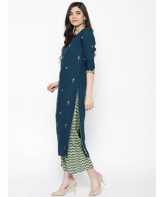 Indo Era Teal Green Embroidered Kurta Sets 2