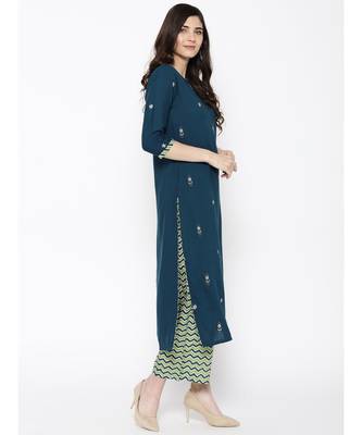Indo Era Teal Green Embroidered Kurta Sets 3