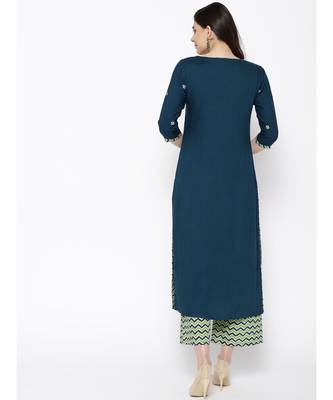 Indo Era Teal Green Embroidered Kurta Sets 4