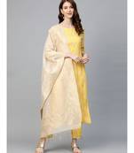 Indo Era Yellow Foil Printed Straight Kurta with Pant Set