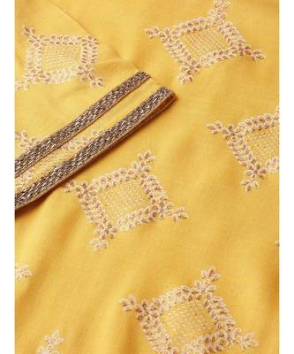 Indo Era Yellow Foil Printed Straight Kurta with Pant Set 4