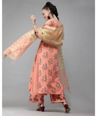 Indo Era Peach Foil Printed Straight Kurta with Palazzo Sets 3