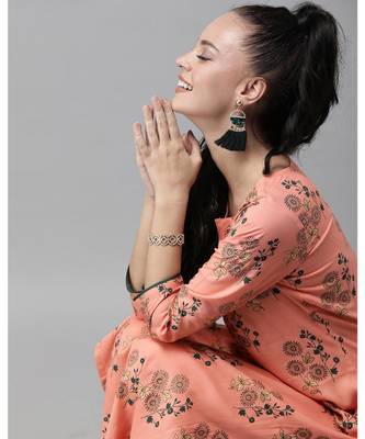 Indo Era Peach Foil Printed Straight Kurta with Palazzo Sets 6