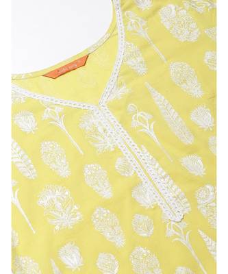 Indo Era Yellow Foil Printed Straight Kurta Palazzo with Dupatta Set 4