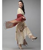 Indo Era Cream Foil Printed Straight Kurta Palazzo with Dupatta Sets