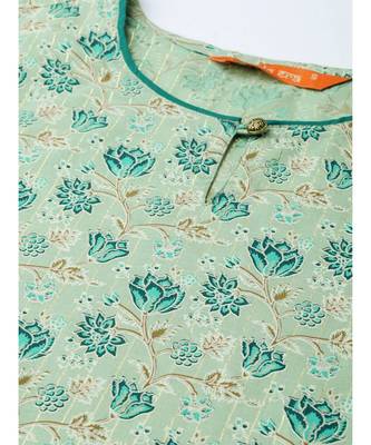 Indo Era Sea Green Foil Floral Printed Straight Kurta Palazzo with Dupatta Set 4