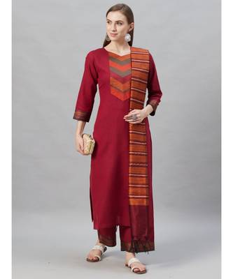 Indo Era Pink Solid Straight Kurta Palazzo with Dupatta Sets 1