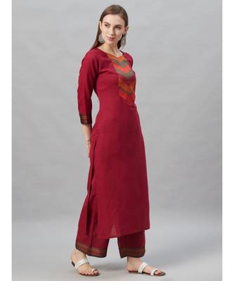 Indo Era Pink Solid Straight Kurta Palazzo with Dupatta Sets 2