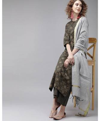 Indo Era Foil Printed Straight Kurta with Palazzo Dupatta Set 1