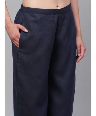Indo Era Navy Blue Solid Straight Kurta with Palazzo Dupatta Set 6