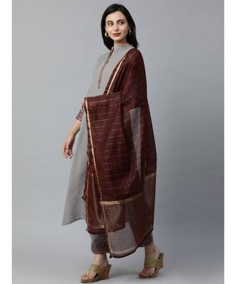 Indo Era Grey Embroidered Straight Kurta Pant with Dupatta Sets 3