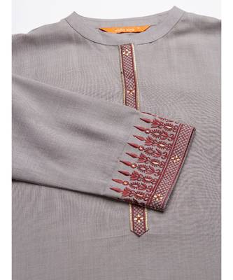 Indo Era Grey Embroidered Straight Kurta Pant with Dupatta Sets 5
