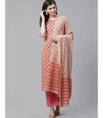 Indo Era Pink Floral Printed Straight Kurta Palazzo with Dupatta Set