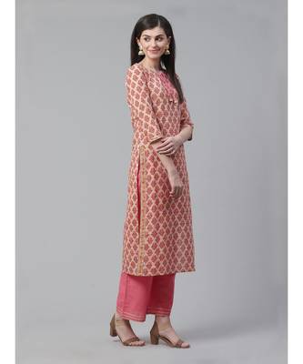 Indo Era Pink Floral Printed Straight Kurta Palazzo with Dupatta Set 3