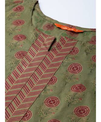 Indo Era Green Foil Floral Printed Straight Kurta Palazzo with Dupatta Set 4