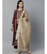 Indo Era Maroon Foil Printed Straight Kurta with Palazzo Set