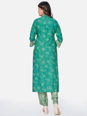 Vbuyz Women's Printed Straight Rayon Aqua Kurta With Pant 2