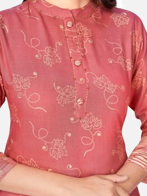 Vbuyz Women's Printed Straight Rayon Pink Kurta With Pant 5
