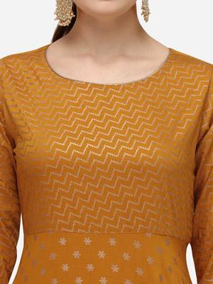FIORRA Mustard Printed Muslin Silk Flared Long Kurtis 4