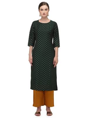 FIORRA Green Printed Muslin Silk Straight Long Kurtis 1