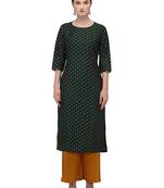 FIORRA Green Printed Muslin Silk Straight Long Kurtis