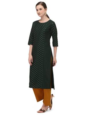 FIORRA Green Printed Muslin Silk Straight Long Kurtis 3