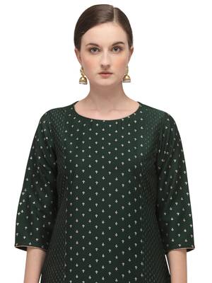 FIORRA Green Printed Muslin Silk Straight Long Kurtis 4