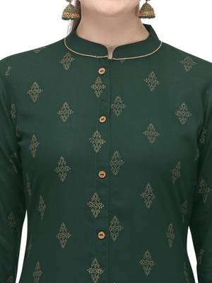 FIORRA Green Printed Rayon Cotton A-line Long Kurtis 4