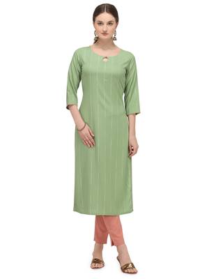 FIORRA Pista Green Printed Rayon Cotton Straight Long Kurtis 1