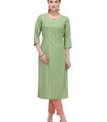 FIORRA Pista Green Printed Rayon Cotton Straight Long Kurtis