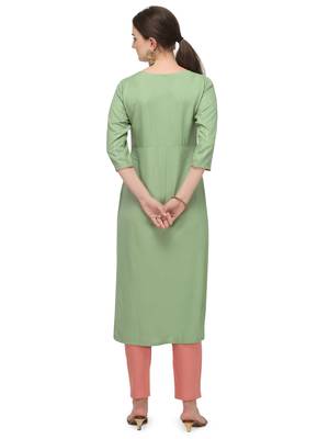 FIORRA Pista Green Printed Rayon Cotton Straight Long Kurtis 2