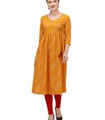 FIORRA Orange Printed Poly Crepe Flared kurti