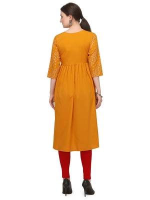 FIORRA Orange Printed Poly Crepe Flared kurti 2
