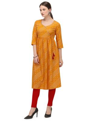FIORRA Orange Printed Poly Crepe Flared kurti 3