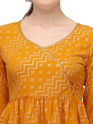 FIORRA Orange Printed Poly Crepe Flared kurti 4