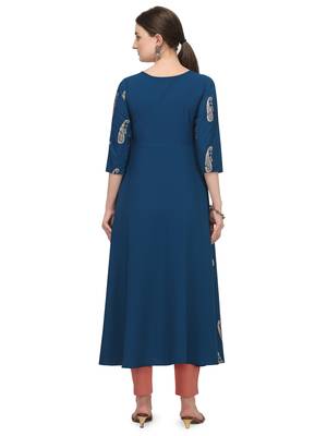 FIORRA Blue Printed Poly Crepe Flared kurti 2