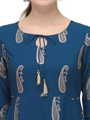 FIORRA Blue Printed Poly Crepe Flared kurti 4