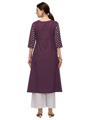 FIORRA Purple Printed Cotton Blend Flared kurti 2