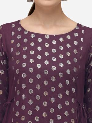 FIORRA Purple Printed Cotton Blend Flared kurti 4