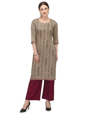 FIORRA Brown Printed Muslin Silk Straight kurti 1