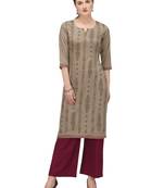 FIORRA Brown Printed Muslin Silk Straight kurti
