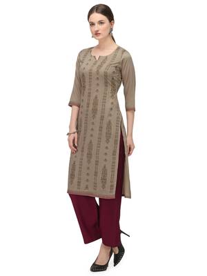 FIORRA Brown Printed Muslin Silk Straight kurti 3