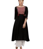 FIORRA Black Printed Poly Crepe Flared Long Kurti