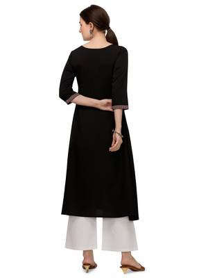 FIORRA Black Printed Poly Crepe Flared Long Kurti 2