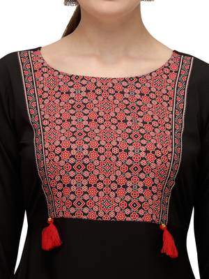 FIORRA Black Printed Poly Crepe Flared Long Kurti 4