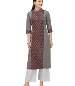 FIORRA Grey Printed Poly Crepe Straight Long Kurti