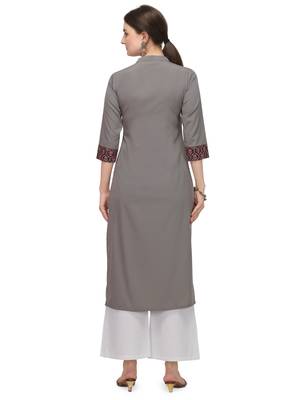 FIORRA Grey Printed Poly Crepe Straight Long Kurti 2