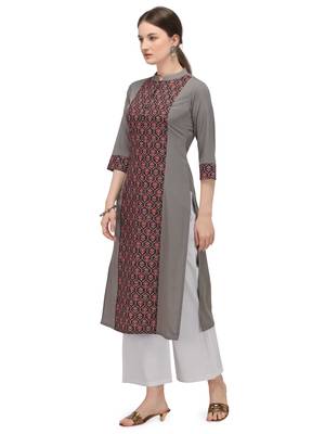 FIORRA Grey Printed Poly Crepe Straight Long Kurti 3