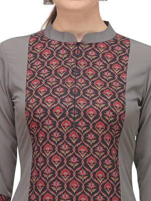FIORRA Grey Printed Poly Crepe Straight Long Kurti 4